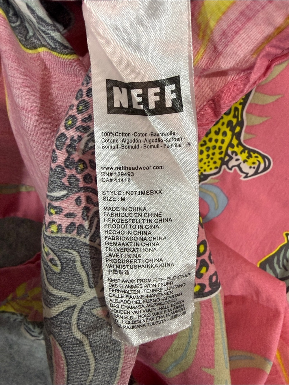 Neff Button Down Shirt - Mens M - Pink Cheetah Palm Bright Beach Pool Party - Picture 10 of 10
